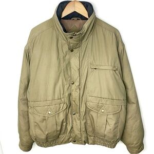 Vintage 80’s Original Windbreaker Men’s Tan Hooded Puffer Bomber Jacket Size XL